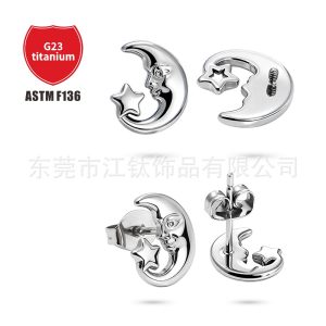 Moon Old Man Butterfly Buckle G23 Titanium Ear Bone Nail Cartilage Stud Body Piercing Jewelry