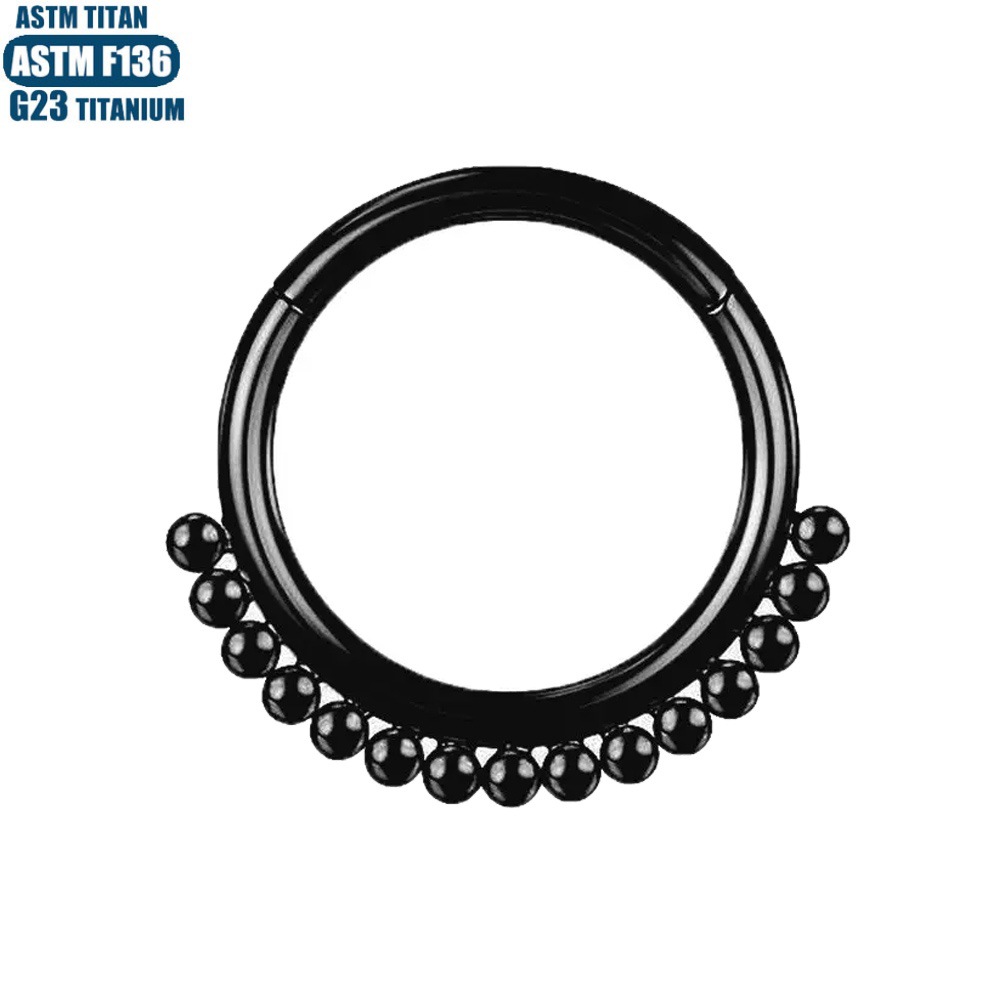 F136 Titanium Nose Ring with External Bead Cluster Seamless Hinge Ear Cartilage Septum Earring - Image 3