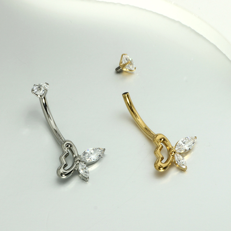 G23 Titanium Silver Butterfly CZ Navel Ring - Round Zircon Belly Button Piercing Jewelry Wholesale - Image 3