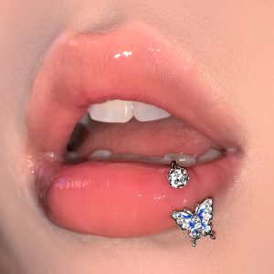 Super Flash Gradient Butterfly Lip Ring Steel Titanium Diamond Mud Ball Lip Nail Horseshoe Ring Ear Bone Ring Piercing Jewelry Wholesale