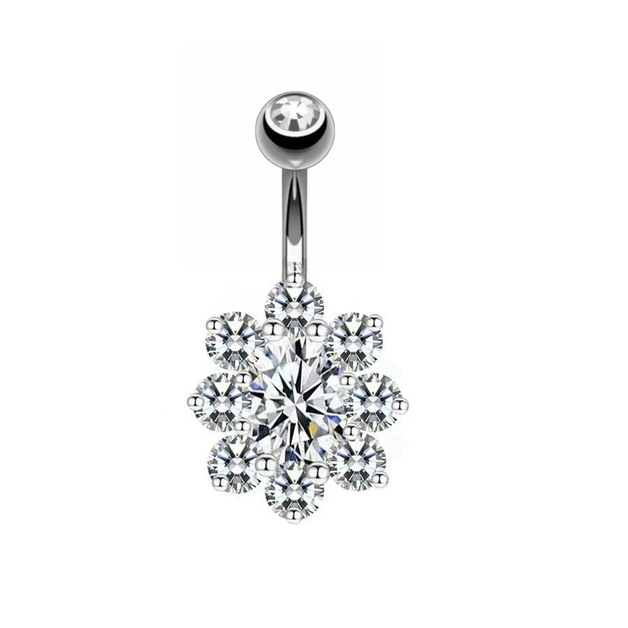 Copper Inlaid Zircon Flower Belly Button Ring Multi-Zircon Belly Nail Wholesale - Image 5