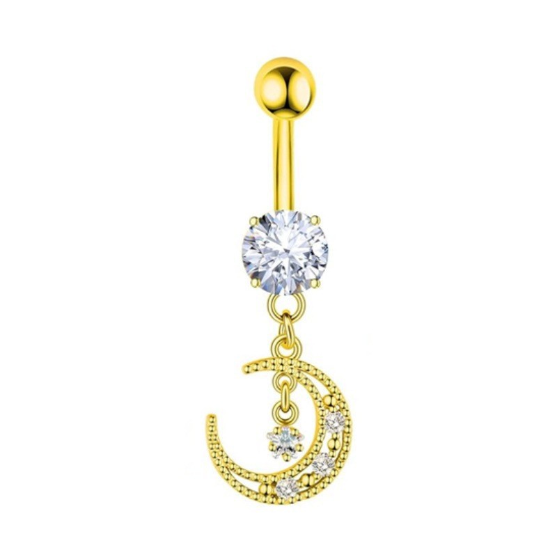 Copper Inlaid Zircon Star Moon Navel Ring Belly Button Piercing Jewelry Gold - Image 5
