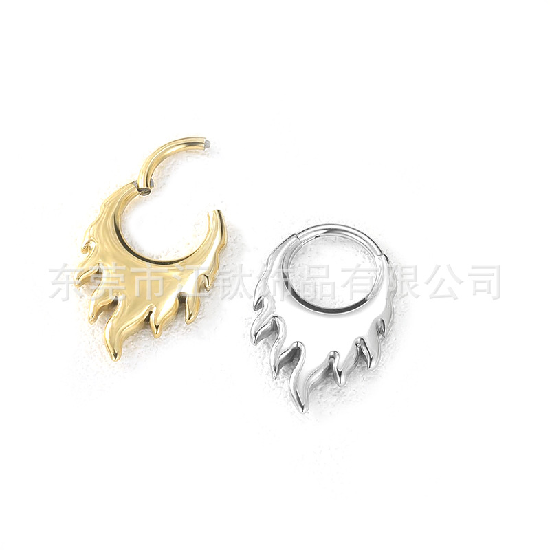Gold Flame Nose Ring 1.2x10mm G23 Titanium Alloy Closed Ring Body Piercing Jewelry - Image 5