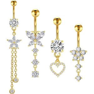 Gold Belly Button Ring Copper Zircon Navel Jewelry Set Stainless Steel Geometric Fashion