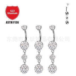 G23 Titanium Navel Ring with White Zircon Inlay – 1.6mm 10mm Belly Button Ring