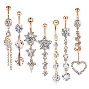 Classic Stainless Steel Navel Ring Set 7-Piece Belly Button Rings Body Piercing Jewelry