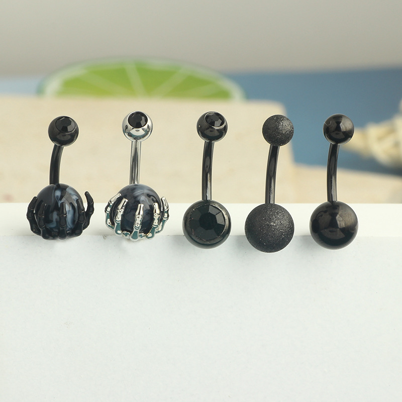 5-Piece Black Amazon Stainless Steel Zircon Diamond-Embedded Dragon Claw Navel Ring Set - Image 5