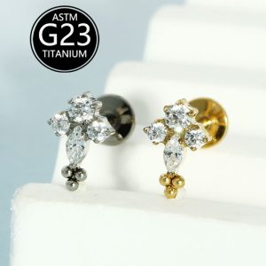 G23 Titanium Zircon Simple Versatile Ear Bone Stud Cross Lip Stud Body Piercing Jewelry