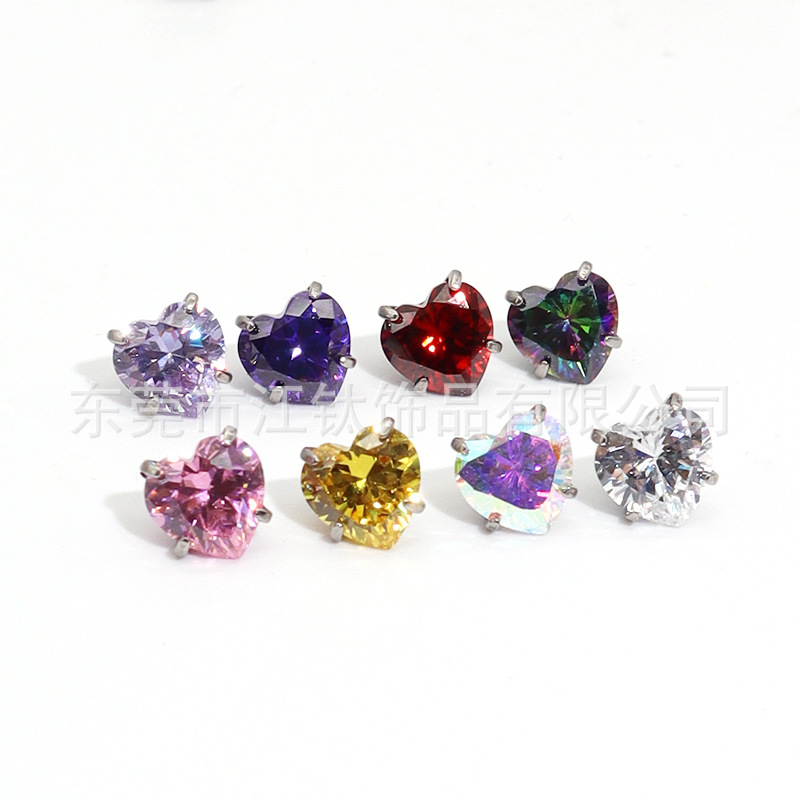 F136 Titanium Lip Nail with 5A Peach-shaped Zircon Pin Ear Nail G23 Titanium Alloy Body Piercing Jewelry Ear Nail - Image 5