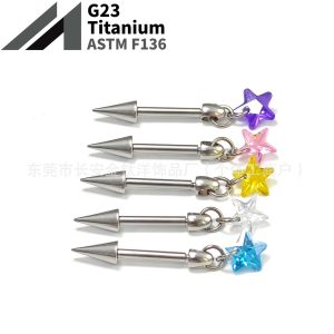 F136 Titanium Inner Tooth Pointed Cone Five-Pointed Star Pendant Earrings - Devil Nail Ear Bone Nail G23 Titanium Alloy Piercing Jewelry