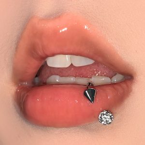Sparkling Green Mud Ball Pointed Cone Horseshoe Lip Ring 12mm Titanium Steel External Thread Lip Stud Hot Girl Piercing Jewelry