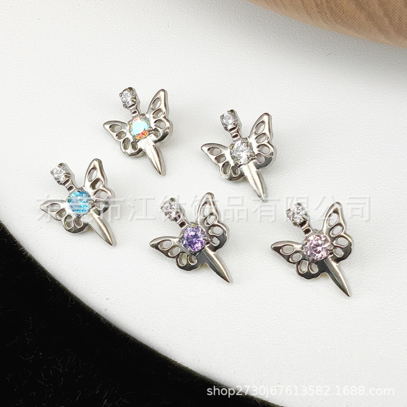 G23 Titanium Alloy Angel Wings Sword Cross Cartilage Stud Earrings - ASTM F136 Body Piercing Jewelry - Image 2