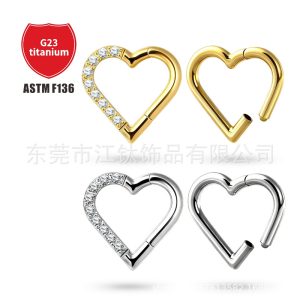 G23 Titanium Nose Ring Heart Closed Ring F136 Titanium Alloy Body Piercing Jewelry Earrings