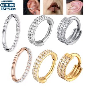 F136 Titanium Nose Ring Multi-Layer Diamond-Studded Seamless Ring Nose Septum Ring Ear Cartilage Piercing Earring Piercing Jewelry Ear Bone Ring