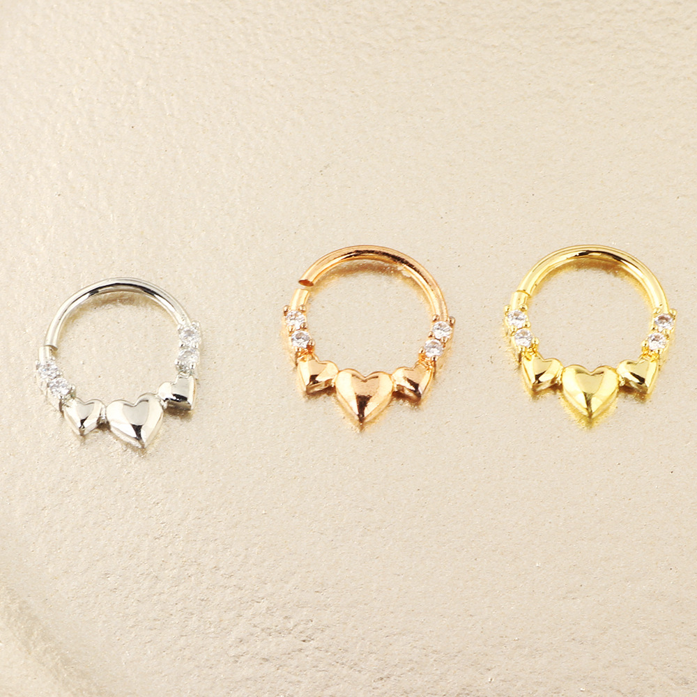 No-Piercing Fake Nose Ring Heart Shape Zircon Punk Nose Clip Ear Cuff Rose Gold - Image 5