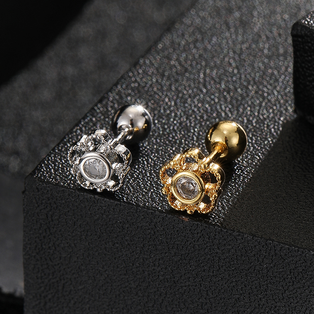 Bow Flower Cartilage Earring Gold 18K Plated Copper Ear Bone Stud Niche Piercing Jewelry - Image 3