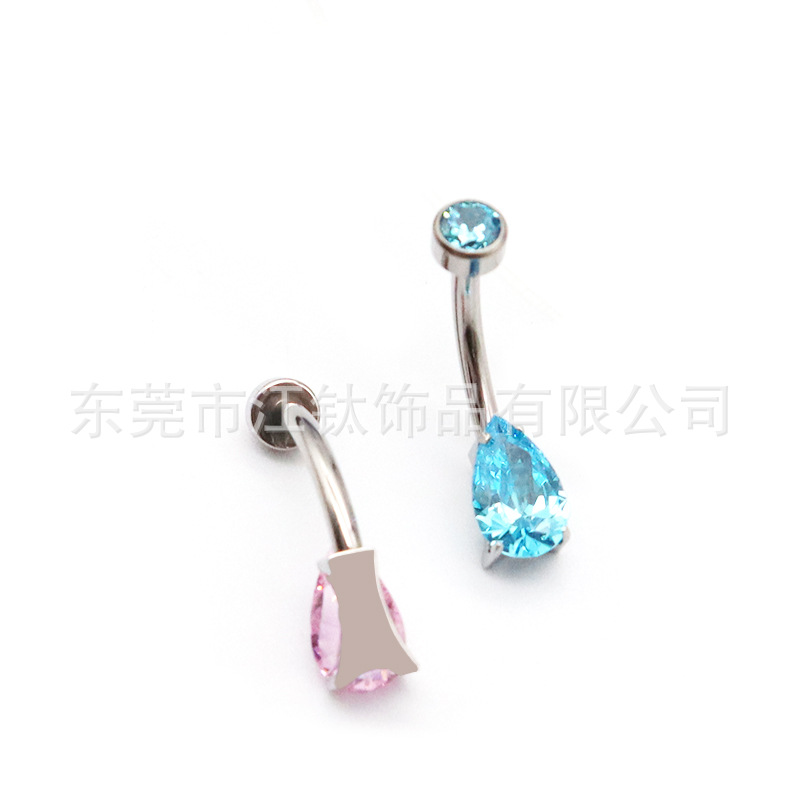 F136 Titanium Water Drop Navel Ring with Cylindrical Tear Drop Zircon G23 Titanium Alloy Body Piercing Jewelry Belly Button Ring - Image 5