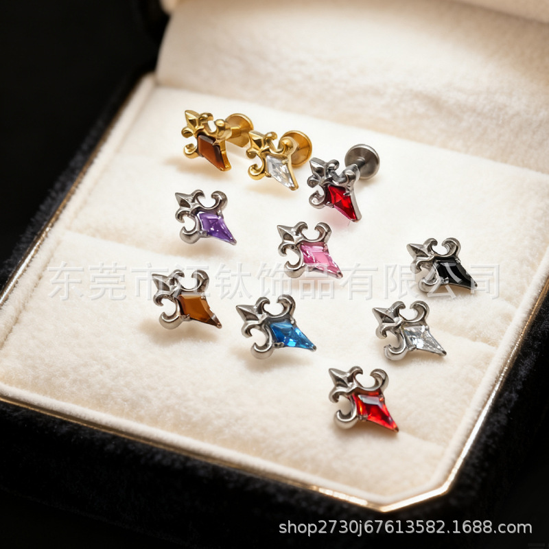 Iris Flower Natural Stone Inlaid Gold G23 Titanium Alloy Cartilage Ear Stud Earring - Image 3