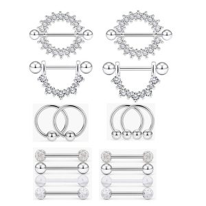 Stainless Steel Zircon Nipple Ring Set with Tongue Nail and Navel Jewelry - Hot Sale