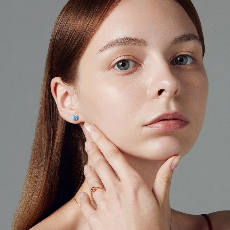 Stainless Steel Round CZ Ear Studs - Blue 0.8x10x8mm Geometric Piercing Earrings - Image 3