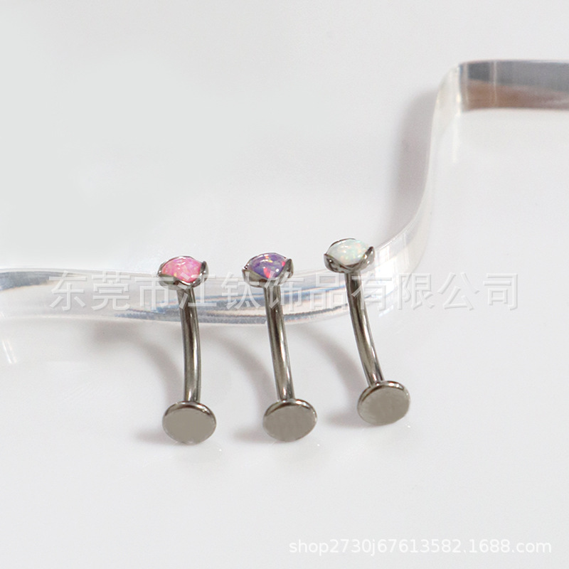 F136 Titanium Navel Ring with Opal Inlay - G23 Titanium Alloy Body Piercing Suspension Belly Ring - Image 3