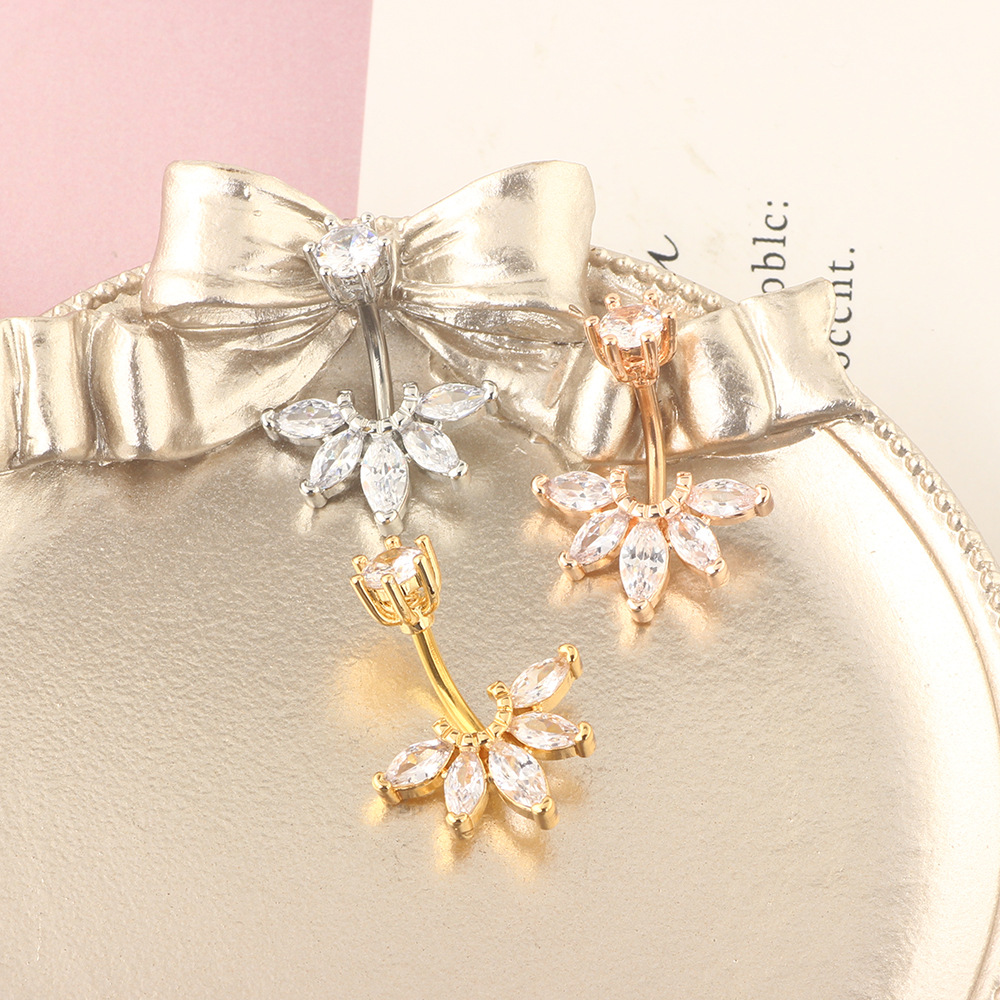 K-Style Double-Ended Zircon Navel Ring - 316L Surgical Steel Belly Button Ring for Women - Image 3