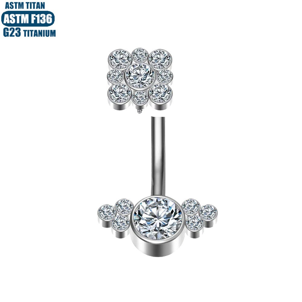 F136 Titanium Alloy Zircon Belly Button Ring with Internal Spiral - Navel Stud Piercing Jewelry - Image 3