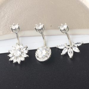 Gold Crown CZ Zircon Belly Ring Set 3-Piece Stainless Steel Navel Piercing Jewelry