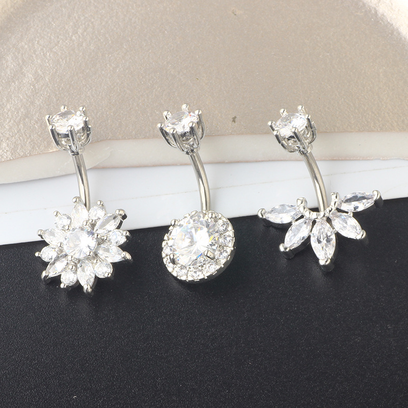 Gold Crown CZ Zircon Belly Ring Set 3-Piece Stainless Steel Navel Piercing Jewelry - Image 2