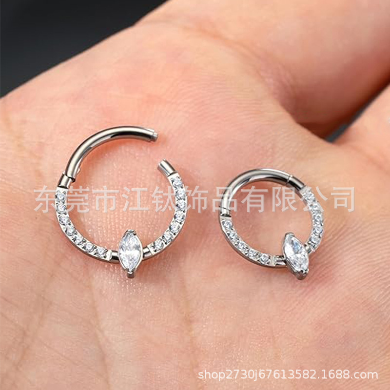 G23 Titanium Nose Ring with Marquise-Cut Zircon, ASTM F136 Alloy Body Piercing Jewelry, Gold, 1.2x10mm - Image 3