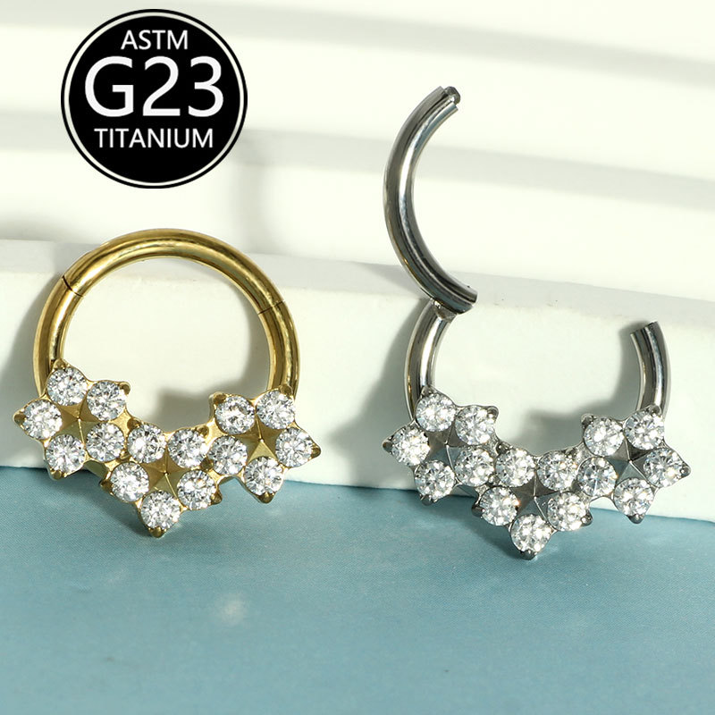 G23 Titanium Inlaid Zircon Nose Ring - Fashion Floral Design Body Piercing Jewelry - Image 2