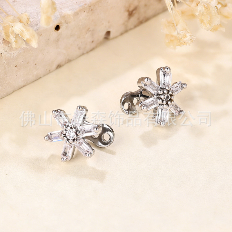 White Zircon Daisy Nail Implant Body Piercing Jewelry 316L Surgical Steel Flat Back Stud - Image 3