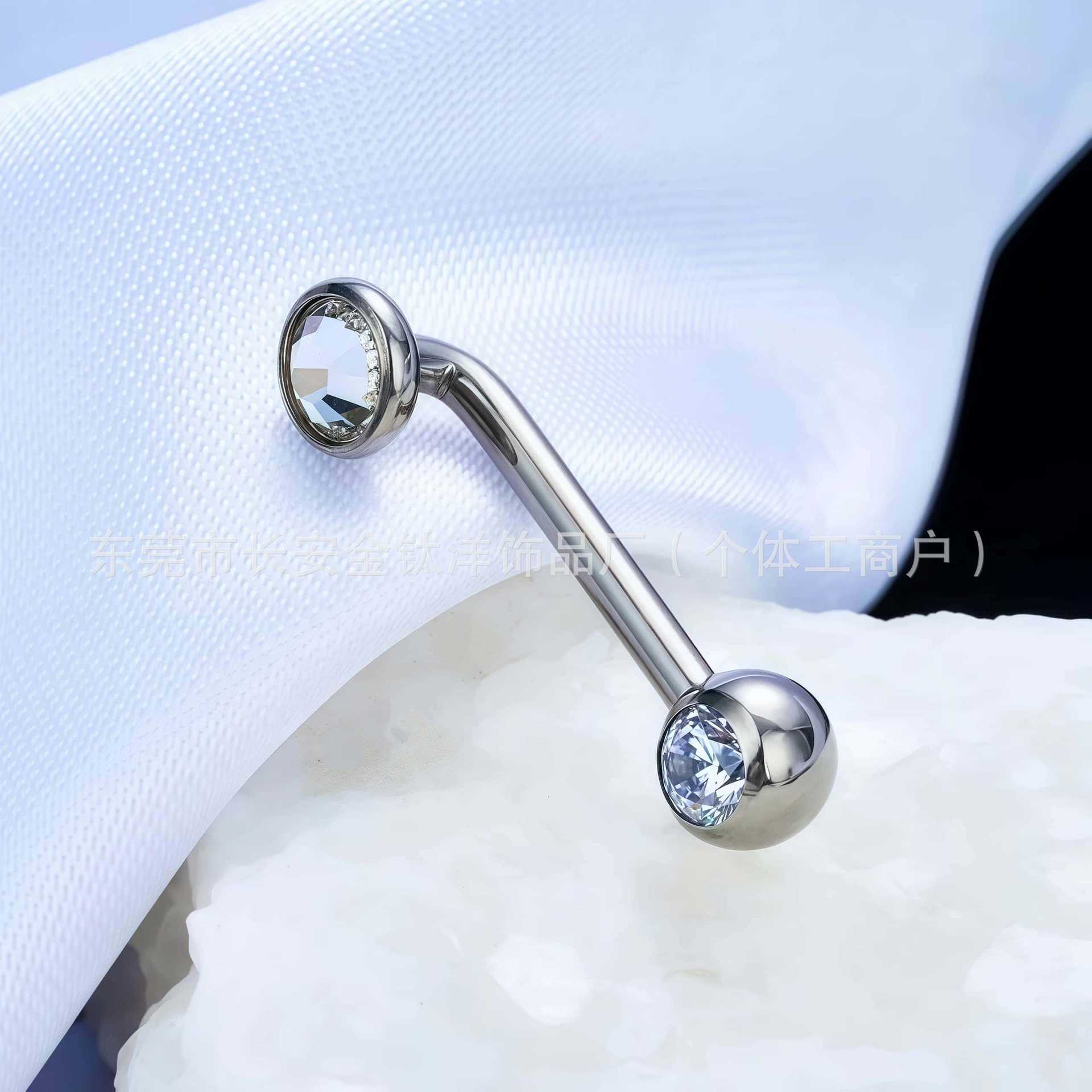 F136 Titanium 14g CZ Diamond L-Shaped Navel Ring G23 Titanium Alloy Body Piercing Jewelry - Image 3