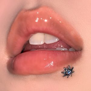 Sparkling Diamond Sun Lip Stud 16mm 1.2mm Titanium Steel External Thread Labret Piercing Jewelry