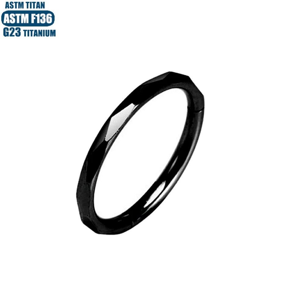 Black F136 Titanium Seamless Nose Ring - CNC Carved Diamond Shaped 1.2x10mm Nasal Septum Hoop Earring - Image 4