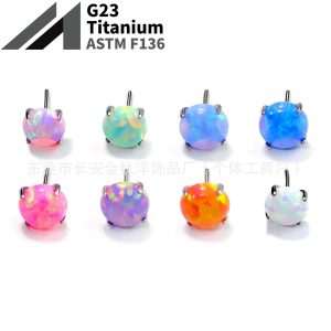 F136 Titanium Pin-Type Flat-Bottom Four-Claw Opal Lip Labret Stud Ear Bone Nail G23 Titanium Alloy Piercing Jewelry