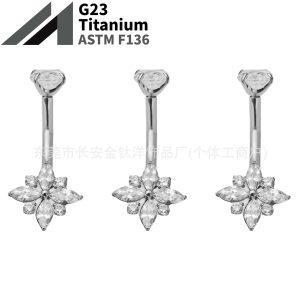 F136 Titanium Internal Thread Cross-Shaped Zircon Belly Button Ring G23 Titanium Alloy Body Piercing Jewelry