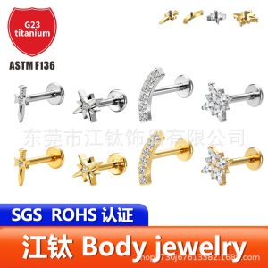G23 Titanium Alloy CZ Lip Labret Stud 1.2x10mm Geometric Body Piercing Jewelry