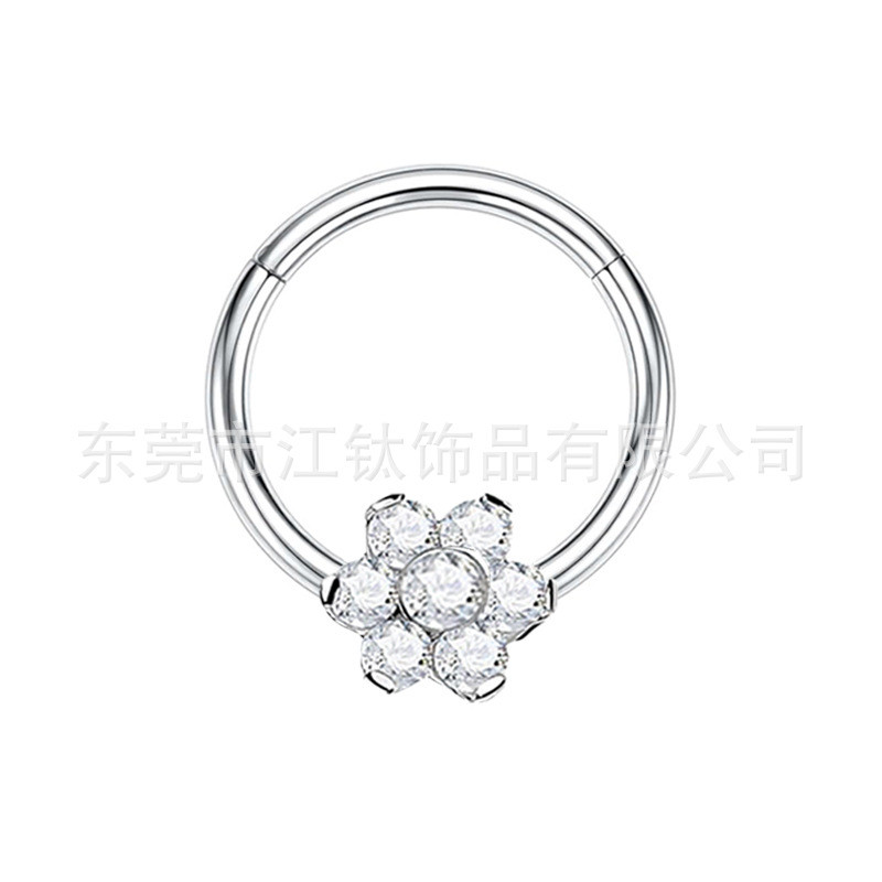 F136 Titanium Closed Ring Inlaid 5A Zircon Plum Blossom Nose Ring G23 Titanium Alloy Body Piercing Jewelry - Image 5