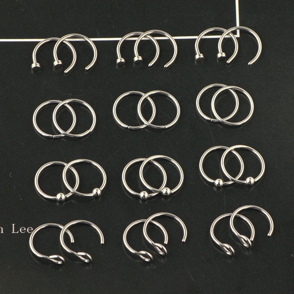 Stainless Steel Nose Ring Lip Ring Earring Set - Geometric Style Body Piercing Jewelry - Image 4