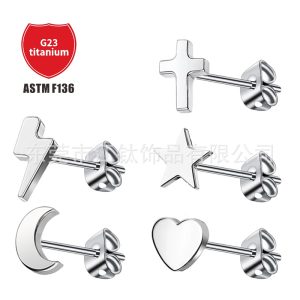 G23 Titanium Flat Back Ear Bone Nail Heart Star Butterfly Buckle Earring