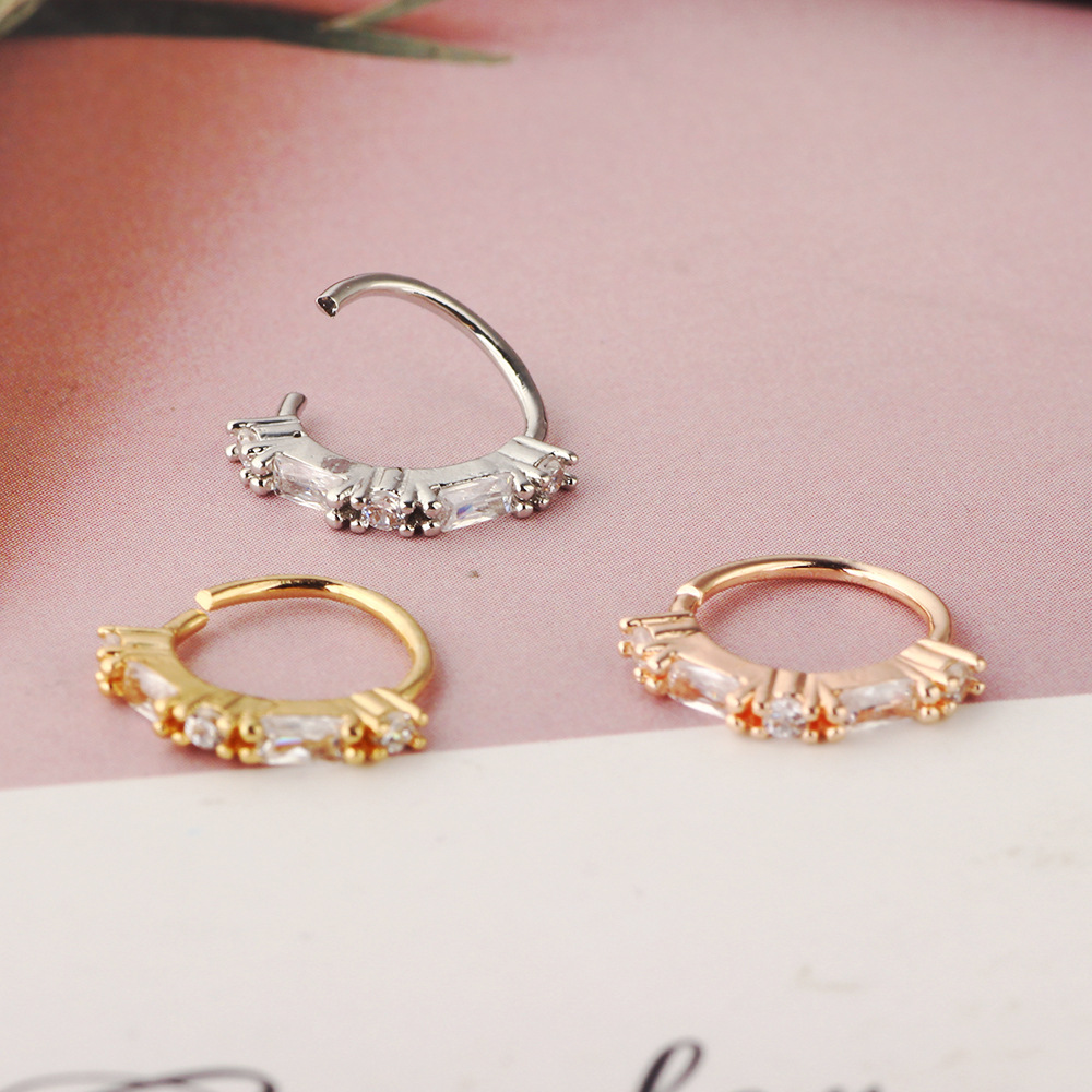 Gold Flower Zircon Nose Ring Nail, Cartilage Daith Earring, Copper Ear Bone Stud - Image 4