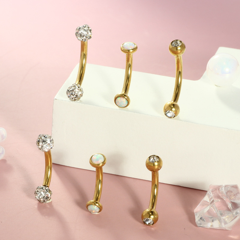 Wholesale Stainless Steel Belly Button Ring with Real Opal Ball, 10mm Navel Nail, Body Piercing Jewelry - Image 2