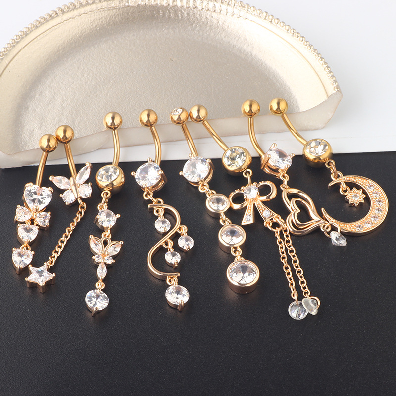 8-Piece Set Zircon Belly Button Ring Suit Navel Ring Body Piercing Jewelry Silver Stainless Steel - Image 4