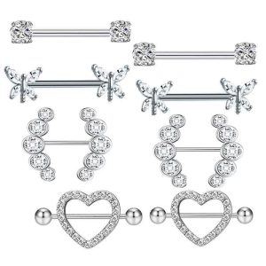 Stainless Steel Nipple Ring Set 4 Pairs Zircon Nipple Nail Tongue Nail Piercing Jewelry