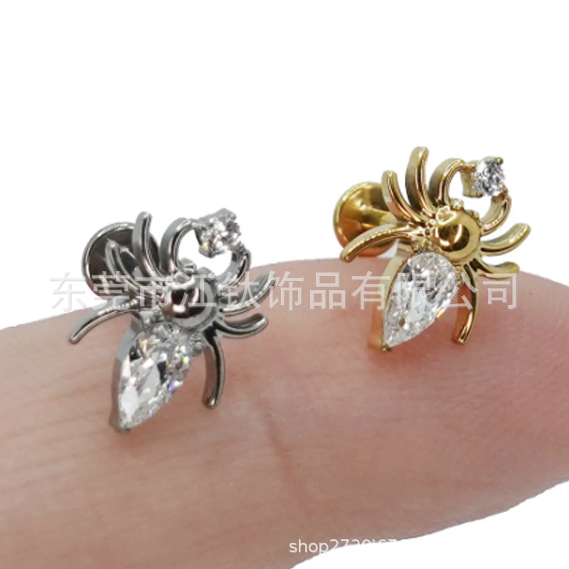 Spider Inlaid Zircon Ear Cartilage Stud G23 Titanium Alloy Body Piercing Jewelry for Men Women - Image 2