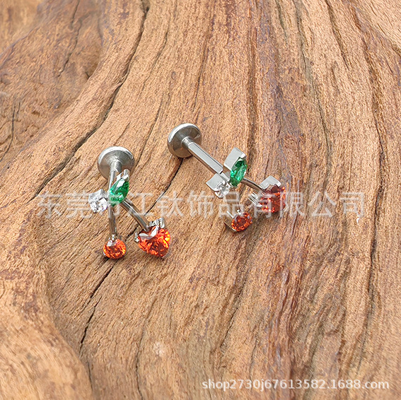 G23 Titanium Cherry Love Zircon Earrings Lip Labret Stud Body Piercing Jewelry - Image 4