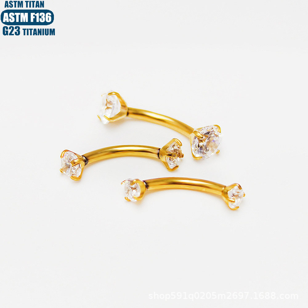F136 Titanium 16G Curved Barbell Eyebrow Ring with Internal Thread and Zircon Gem - Image 2