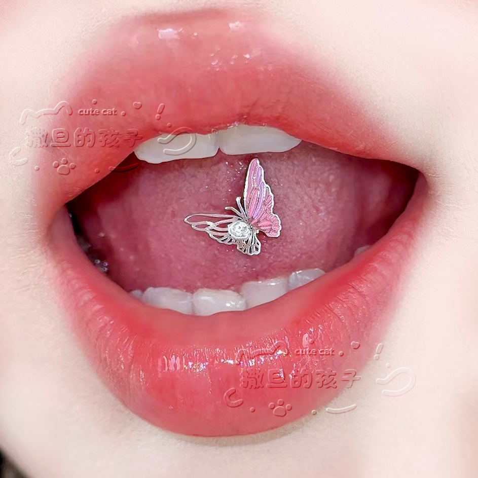 Satan's Child Butterfly Full Series Tongue Barbell - 12mm Length 1.6mm Thick 316L Surgical Steel Tongue Ring for Piercing - Image 2