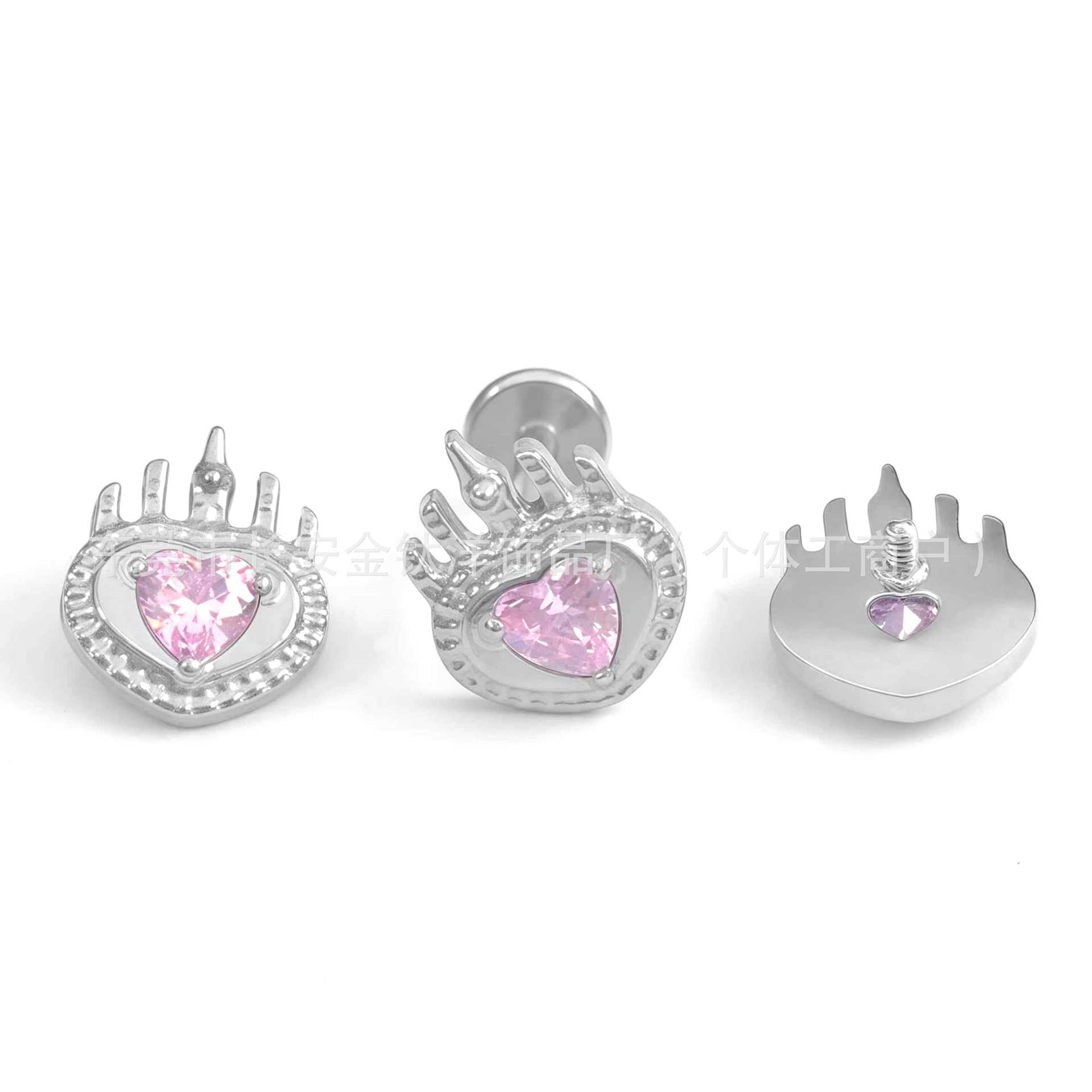 F136 Titanium Internal Thread Crown Heart Stud Earrings Lip Nails Nose Nails Ear Bone Nails G23 Titanium Alloy Body Piercing Jewelry - Image 3